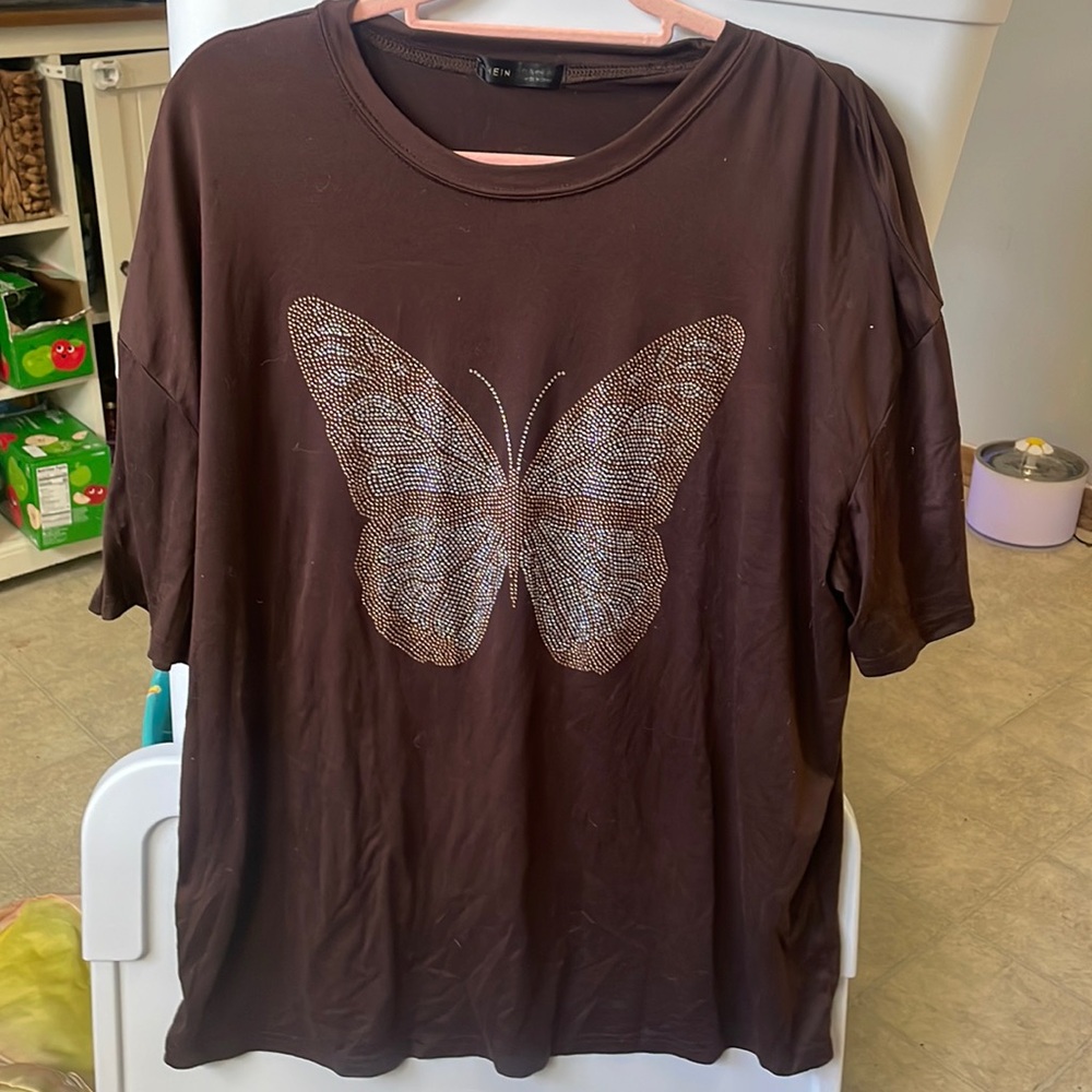 Brown butterfly rhinestone top